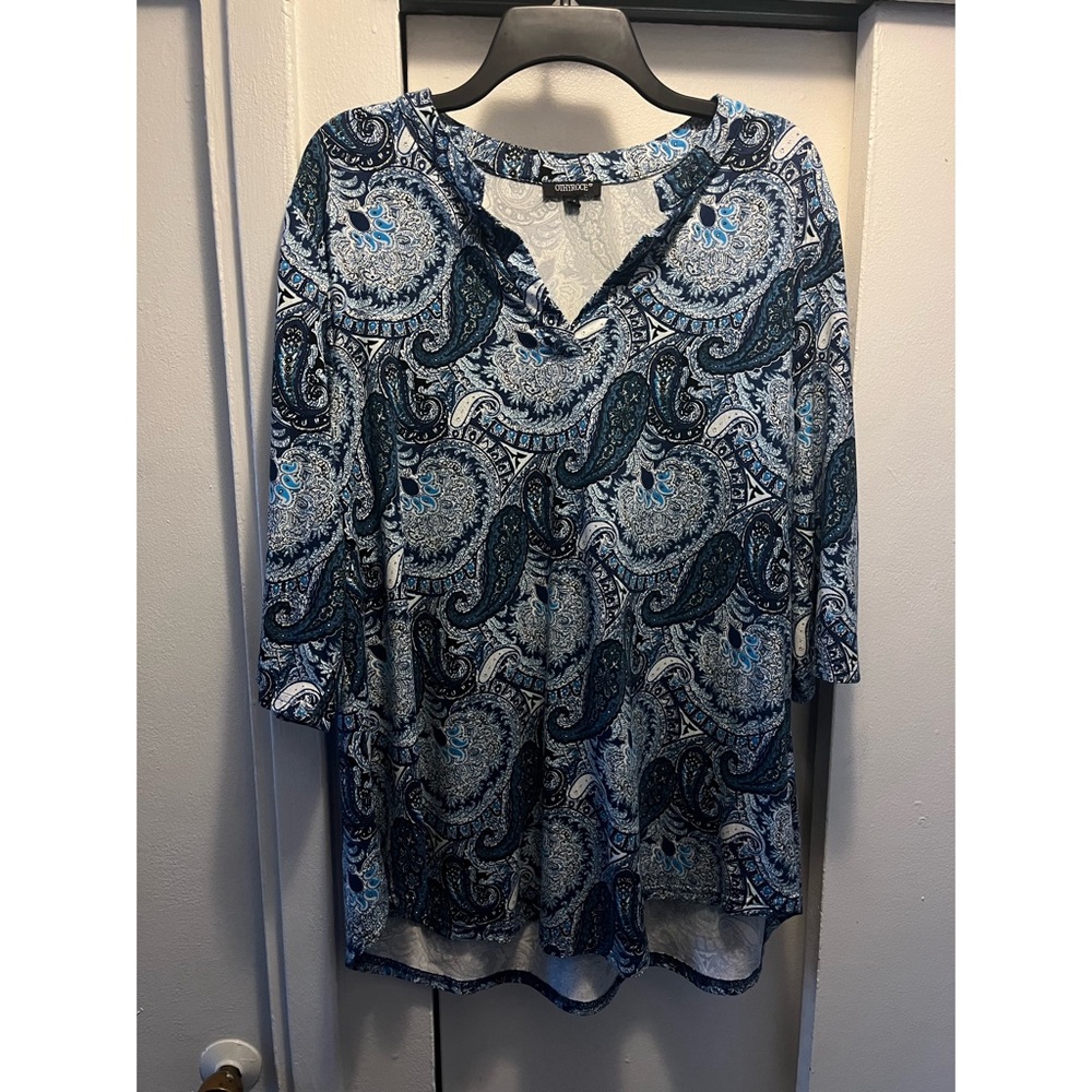Othyroce 3/4 Length Sleeve Blue Paisley Blouse Top Plus Size